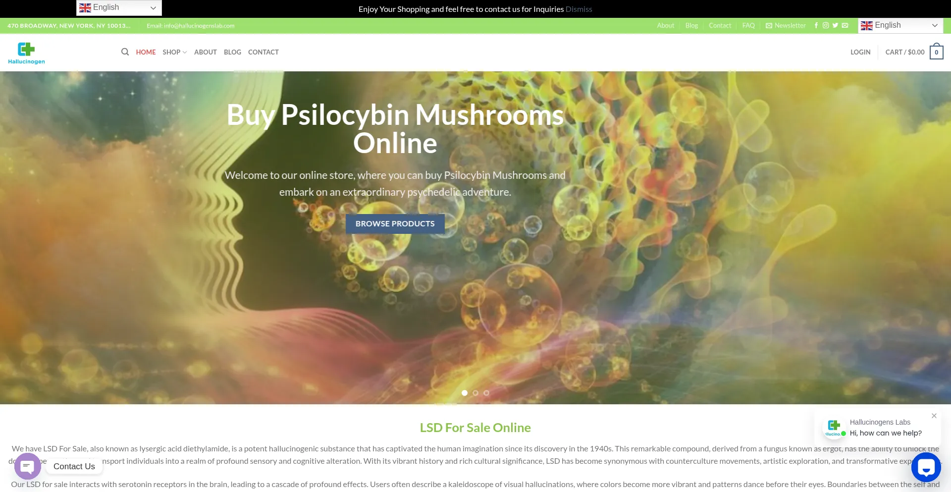 Website screenshot of Hallucinogenslab.com