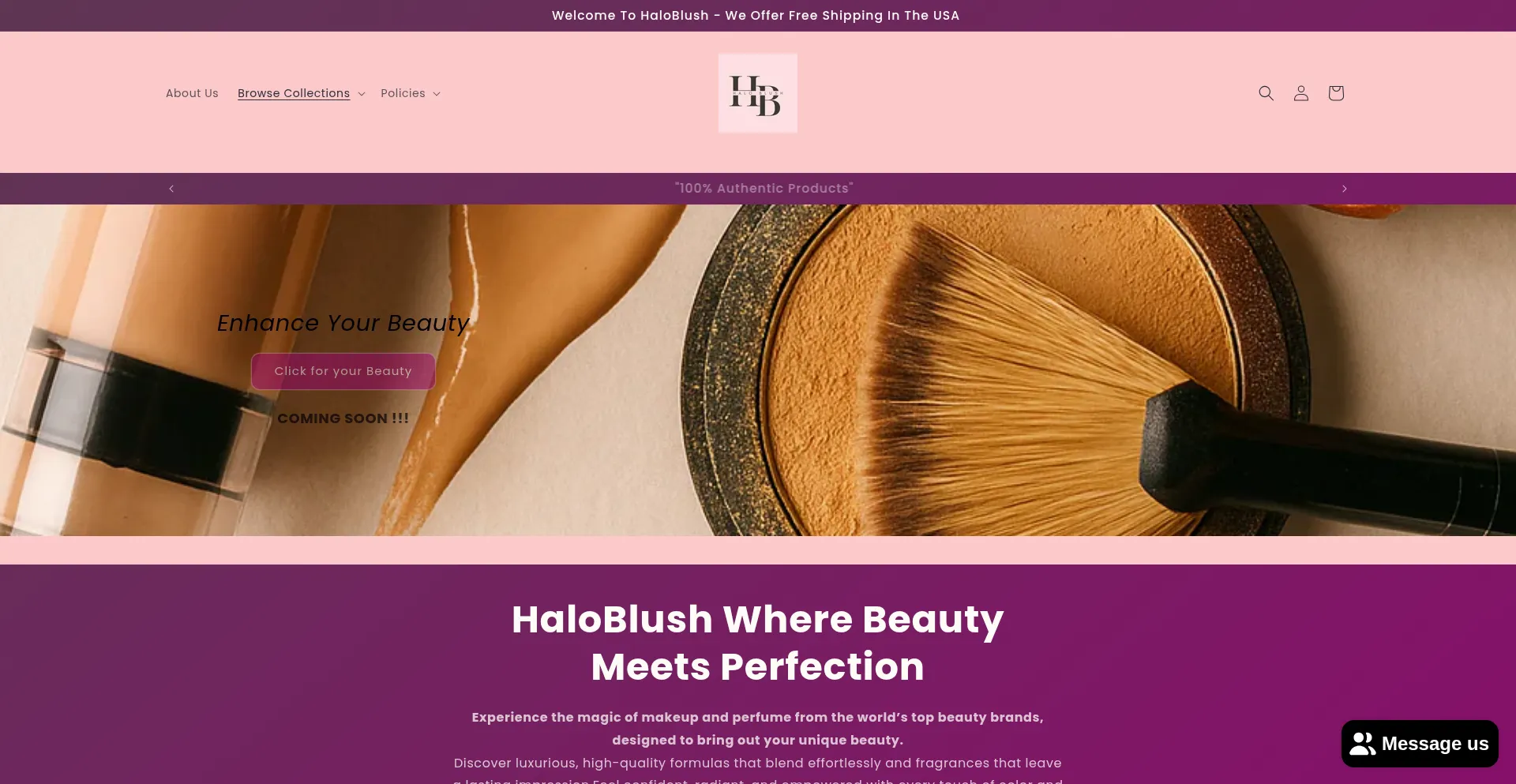 Website screenshot of Haloblush.com