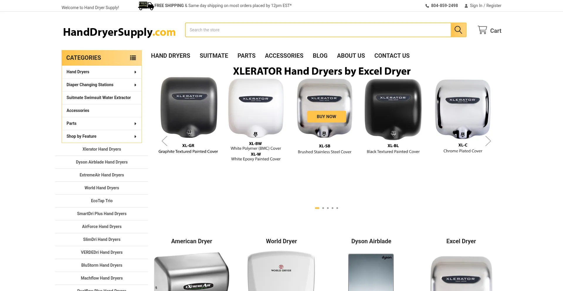 Website screenshot of Handdryersupply.com