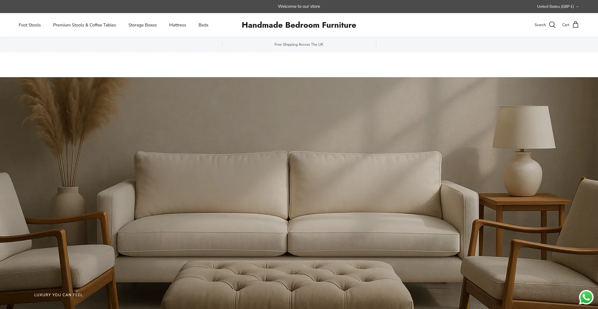 Website screenshot of Handmadebed.co.uk