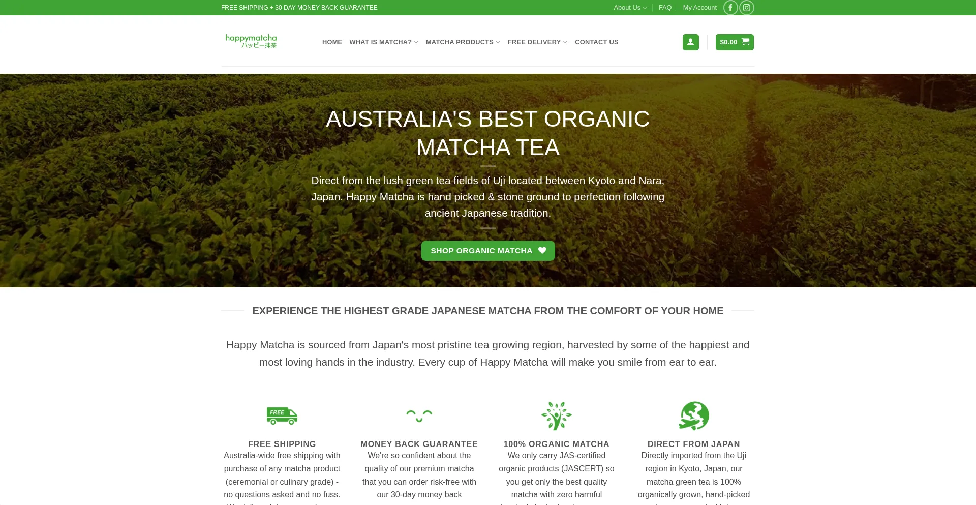 Website screenshot of Happymatcha.com.au