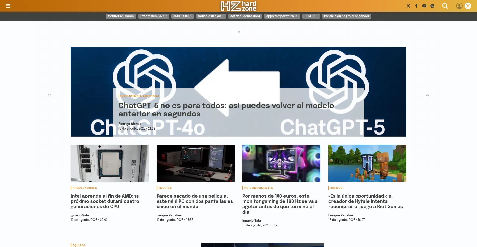 Website screenshot of Hardzone.es