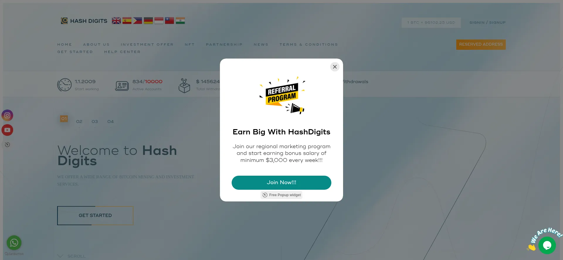 Website screenshot of Hashdigits.com