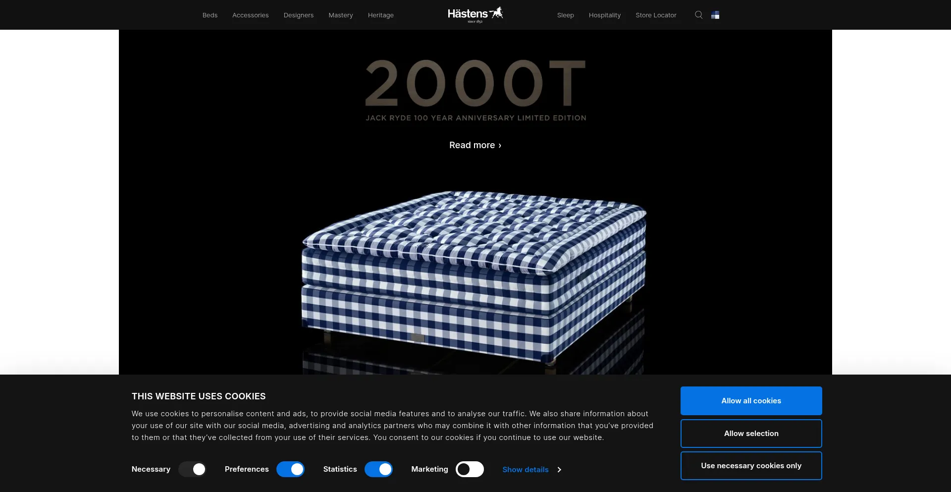 Website screenshot of Hastens.com