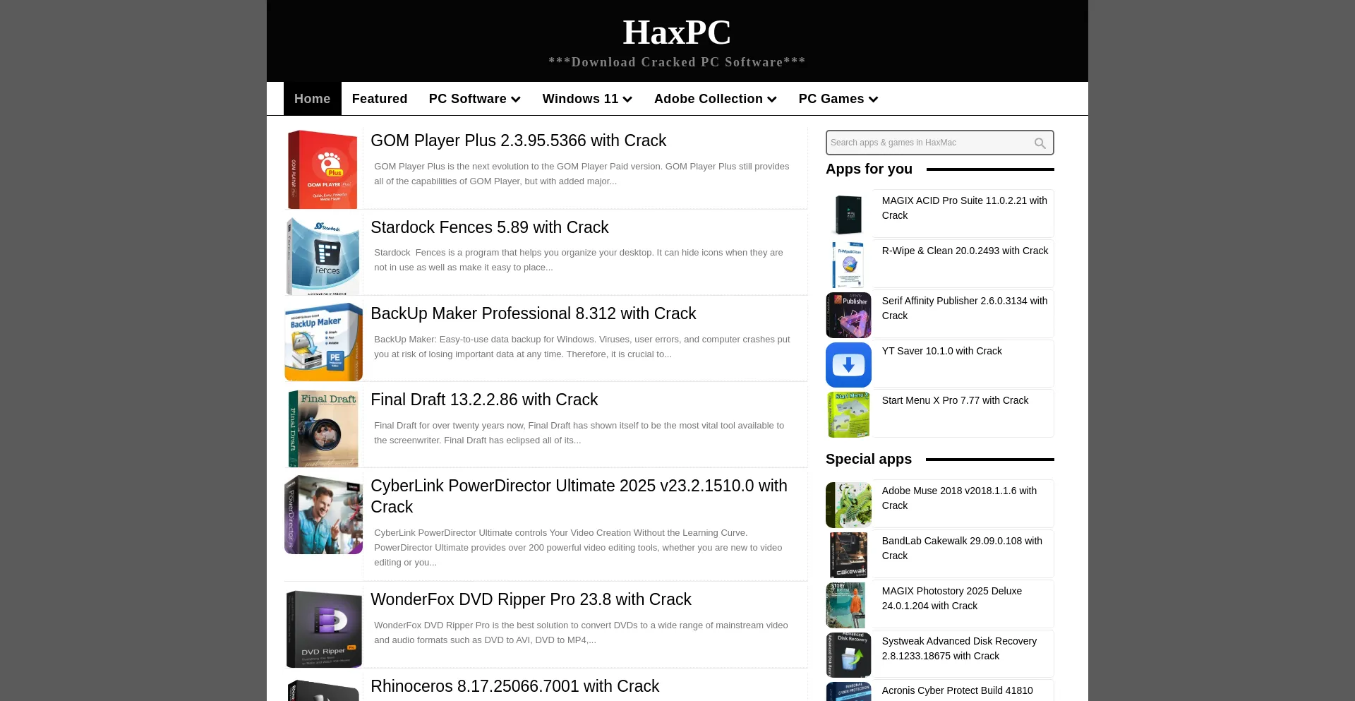 Website screenshot of Haxpc.net