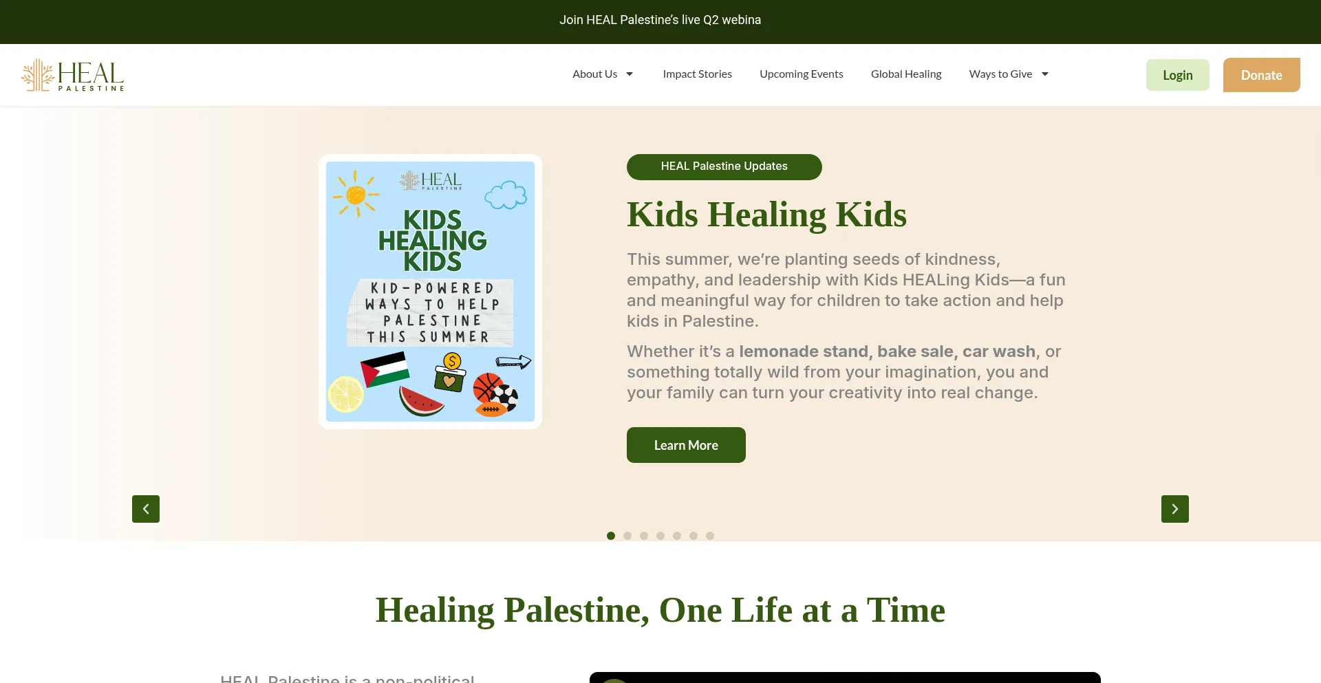 Website screenshot of Healpalestine.org
