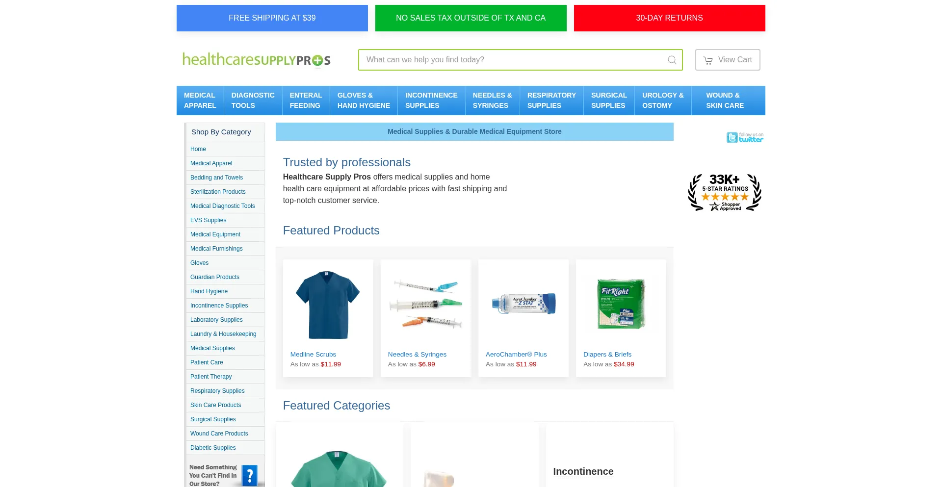 Website screenshot of Healthcaresupplypros.com
