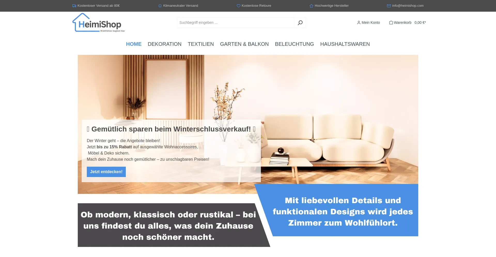 Website screenshot of Heimishop.com
