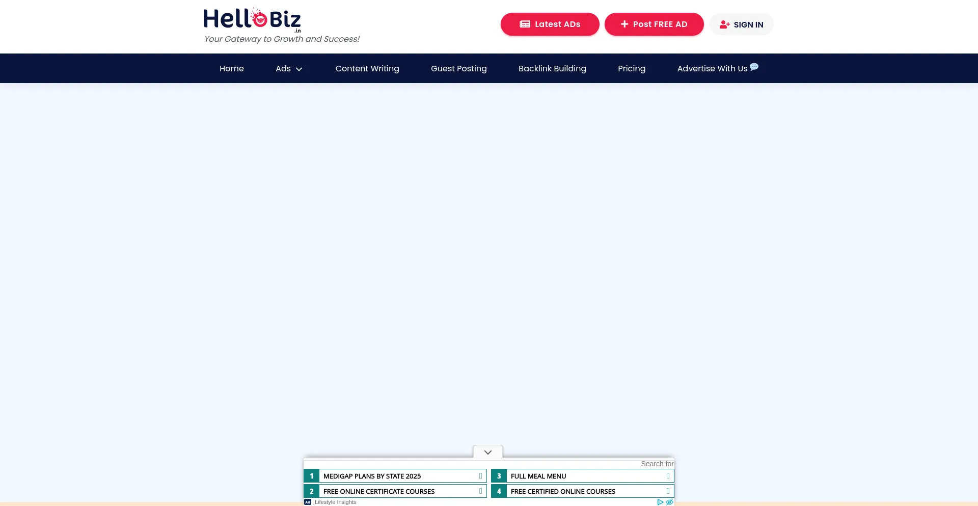 Website screenshot of Hellobiz.in