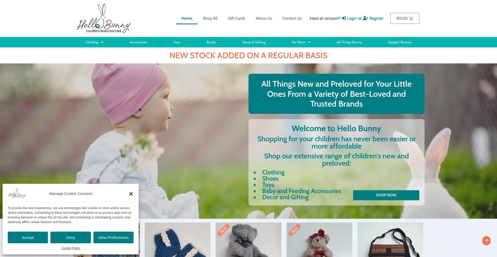 Website screenshot of Hellobunny.co.za