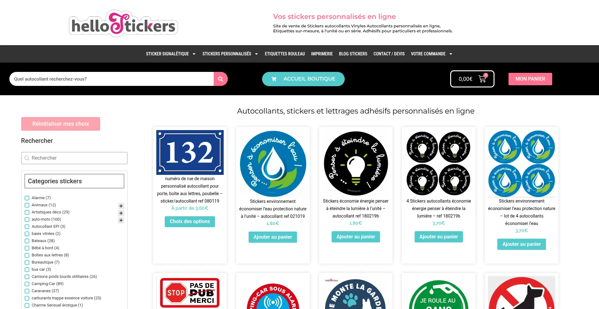 Website screenshot of Hellostickers.fr
