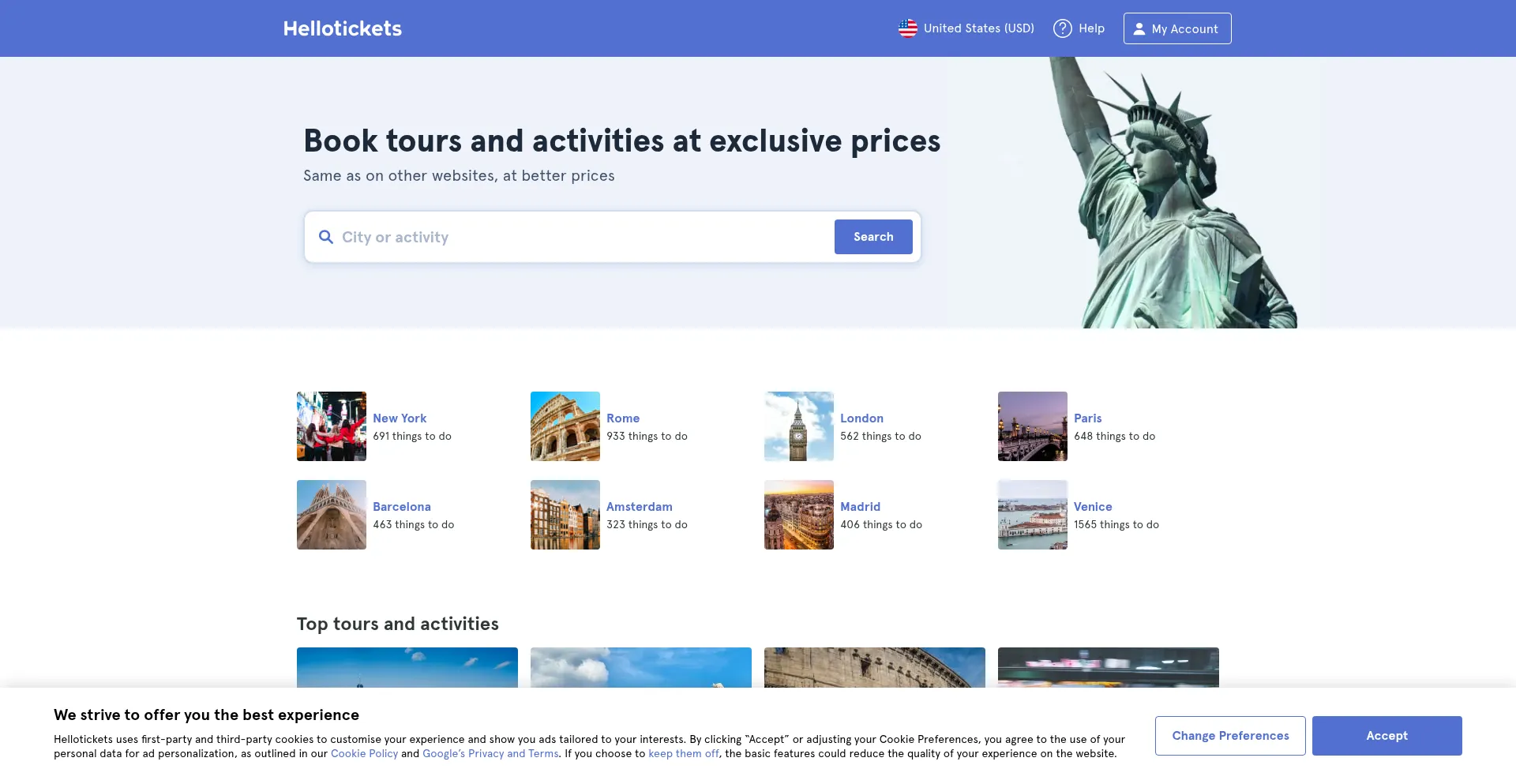 Website screenshot of Hellotickets.com