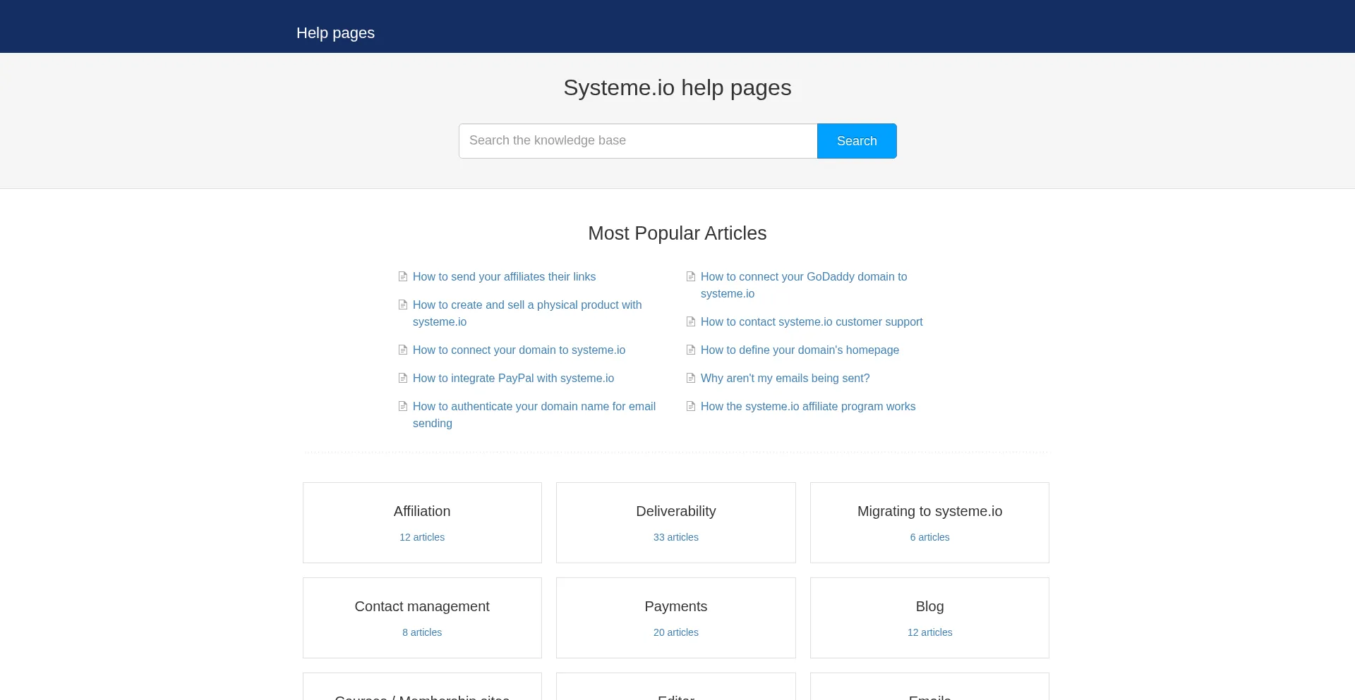 Website screenshot of Help.systeme.io
