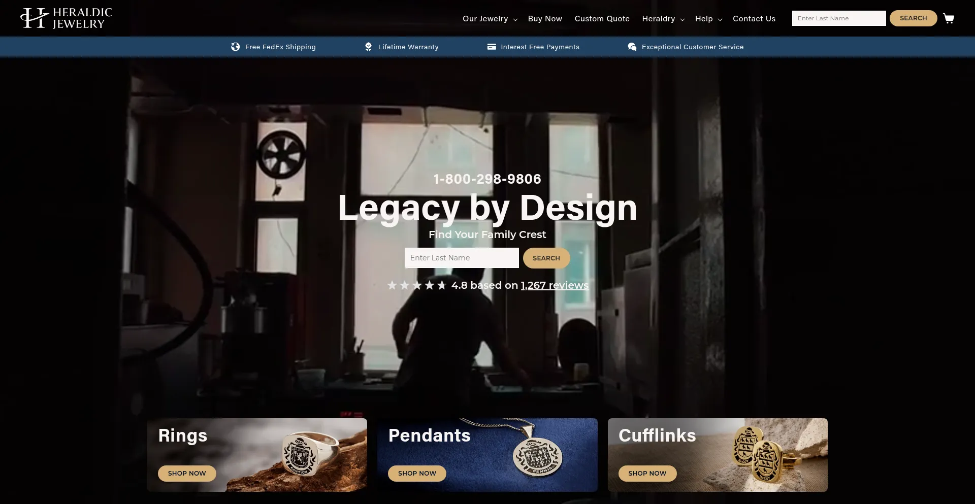 Website screenshot of Heraldicjewelry.com