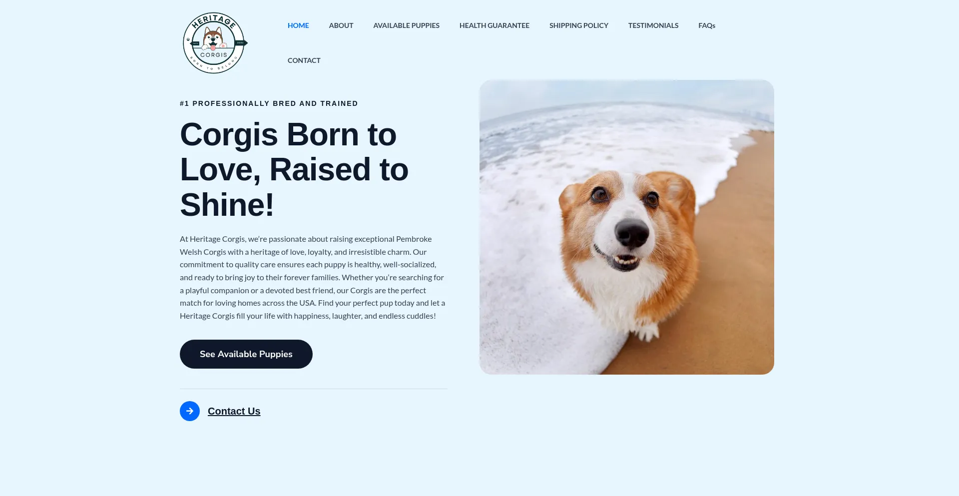Website screenshot of Heritagecorgis.com