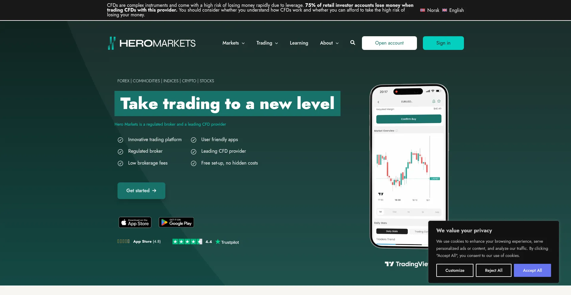 Website screenshot of Heromarkets.com