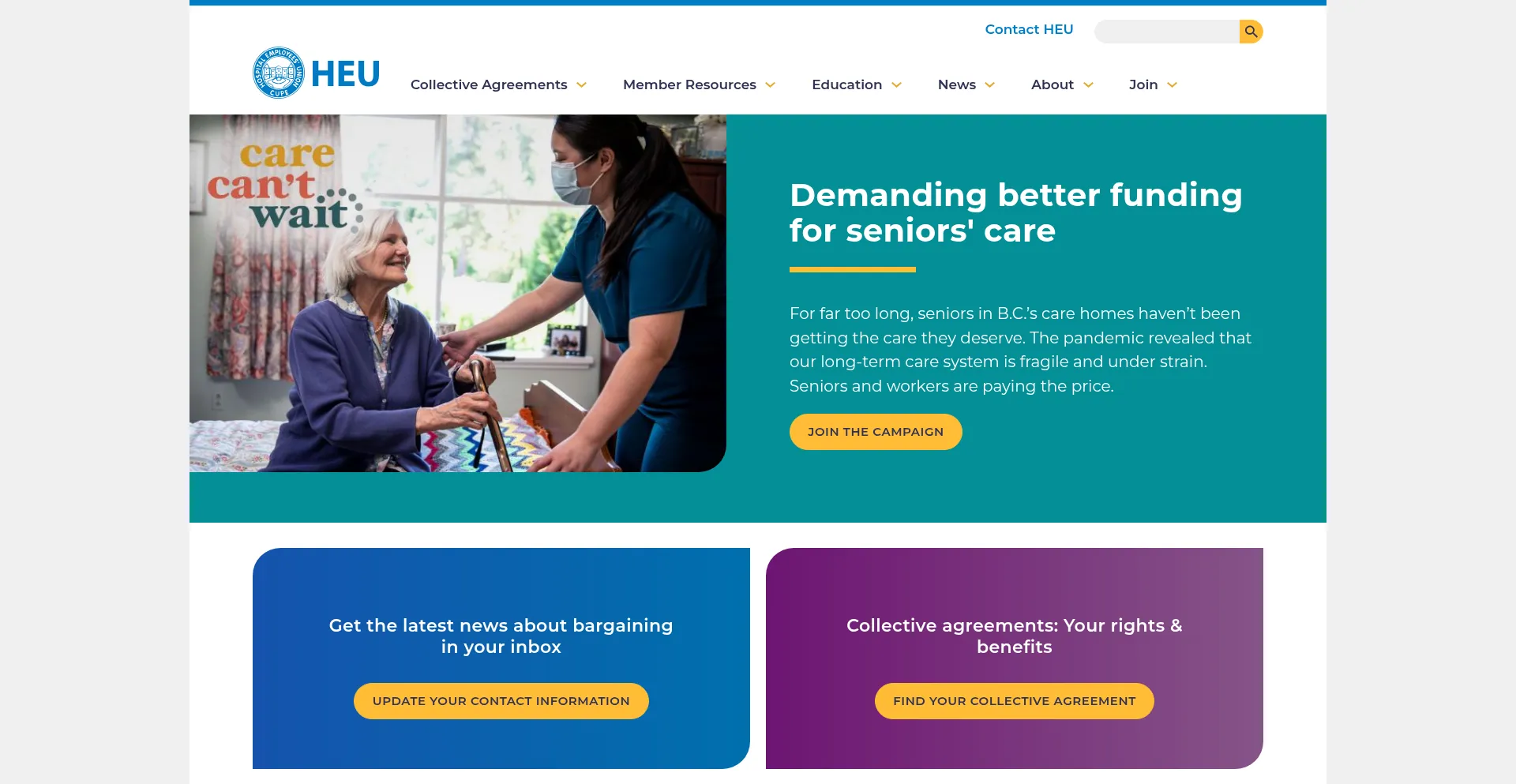 Website screenshot of Heu.org