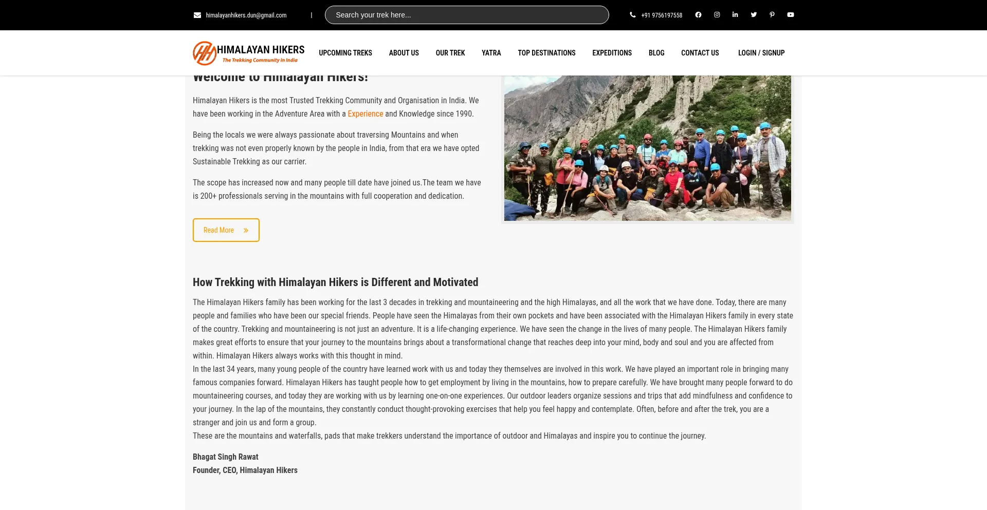 Website screenshot of Himalayanhikers.in