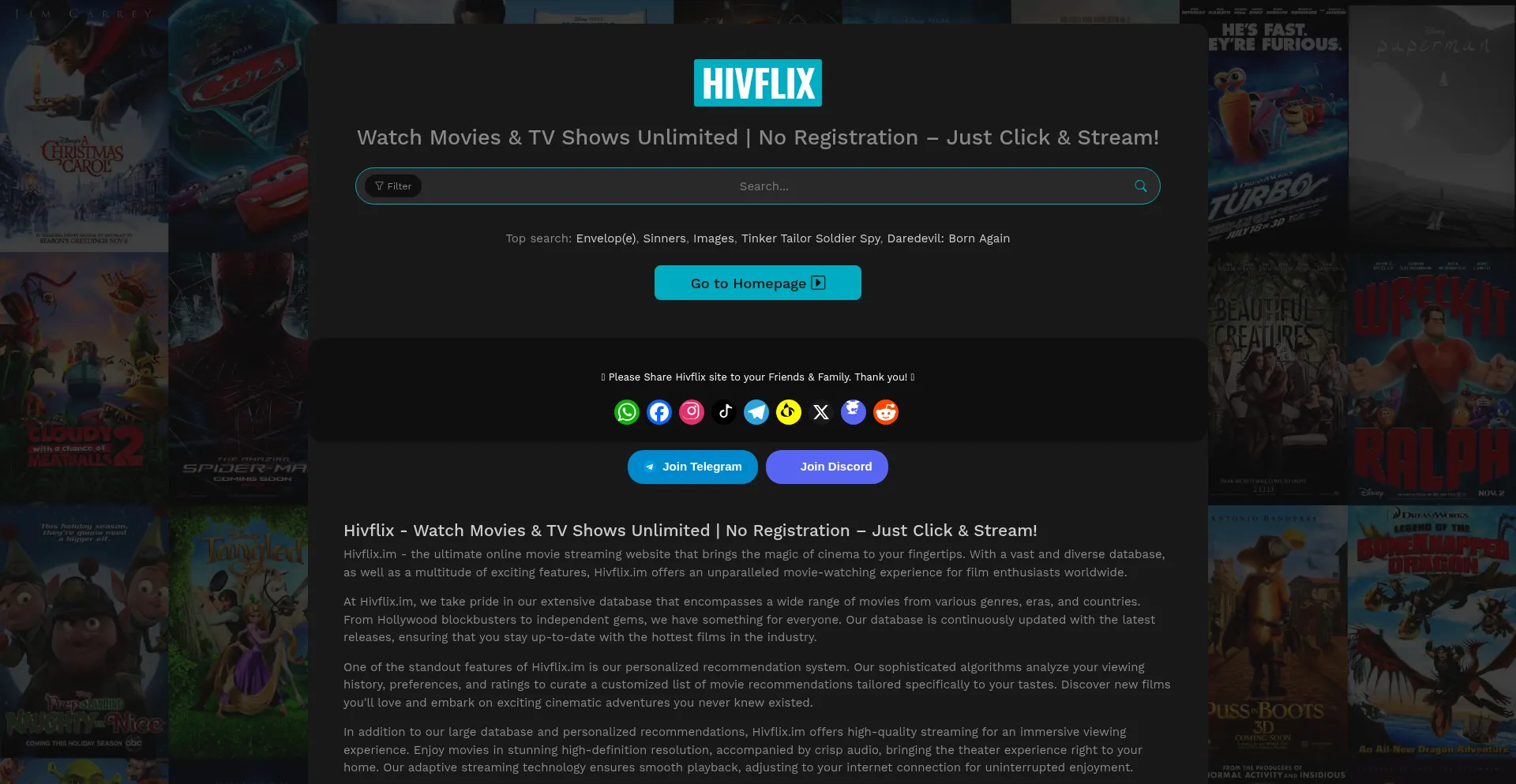 Website screenshot of Hivflix.im