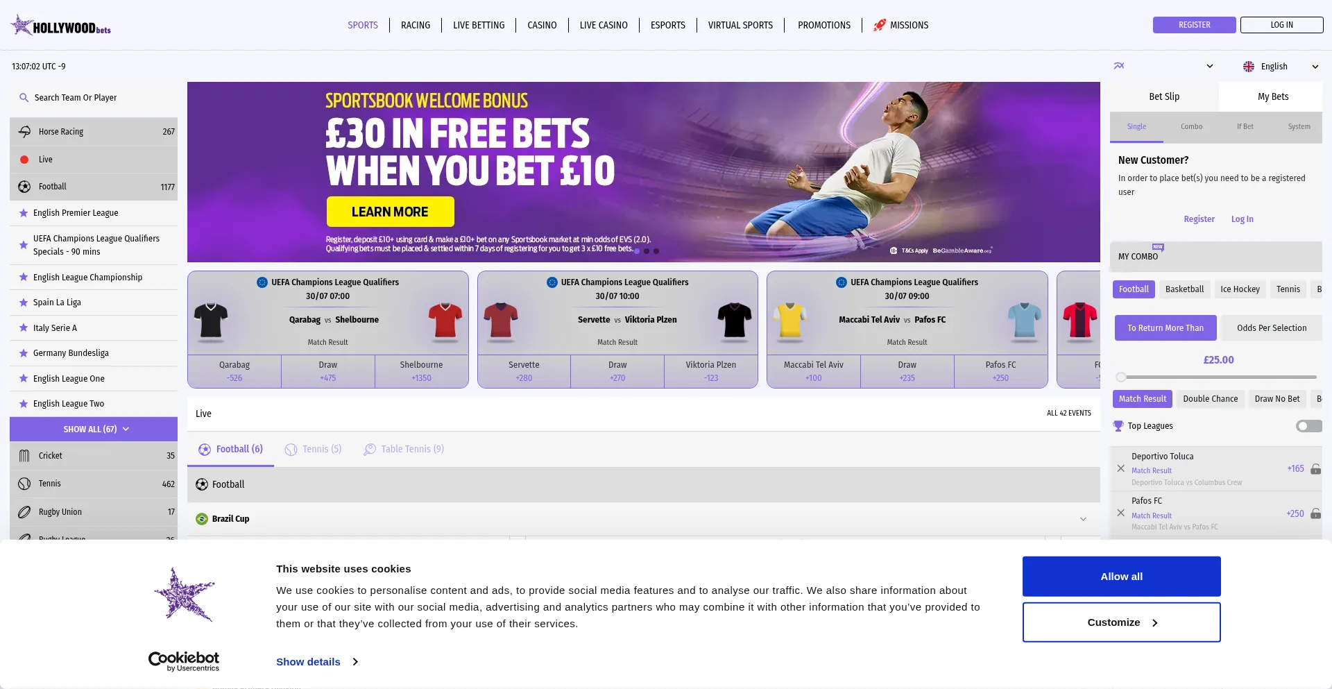 Website screenshot of Hollywoodbets.com