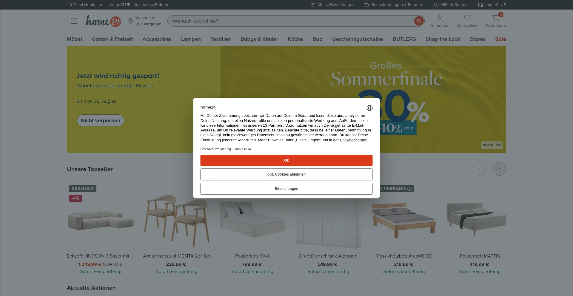 Website screenshot of Home24.de