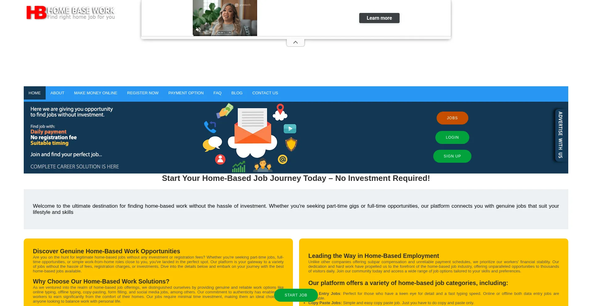 Website screenshot of Homebasework.net