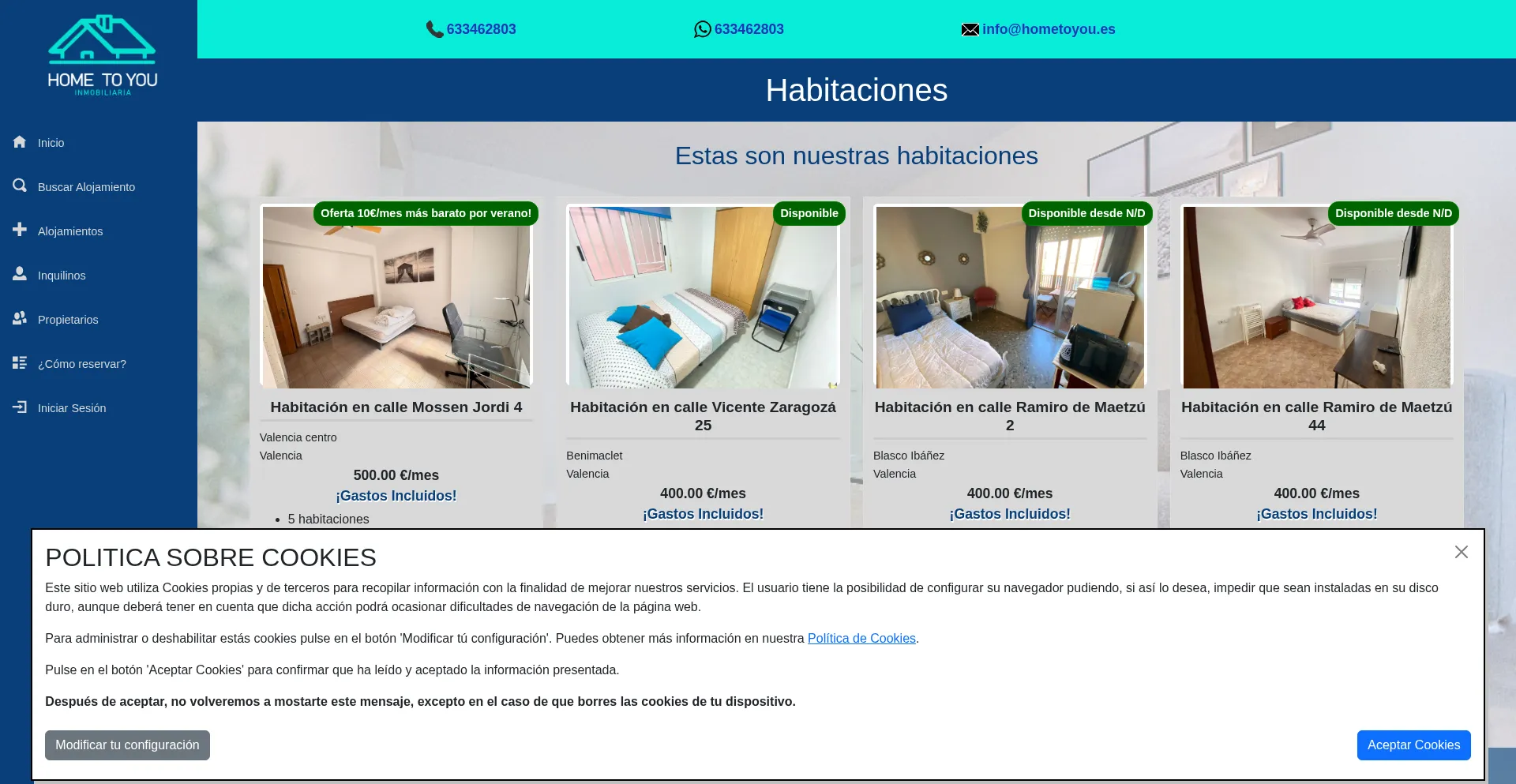 Website screenshot of Hometoyou.es