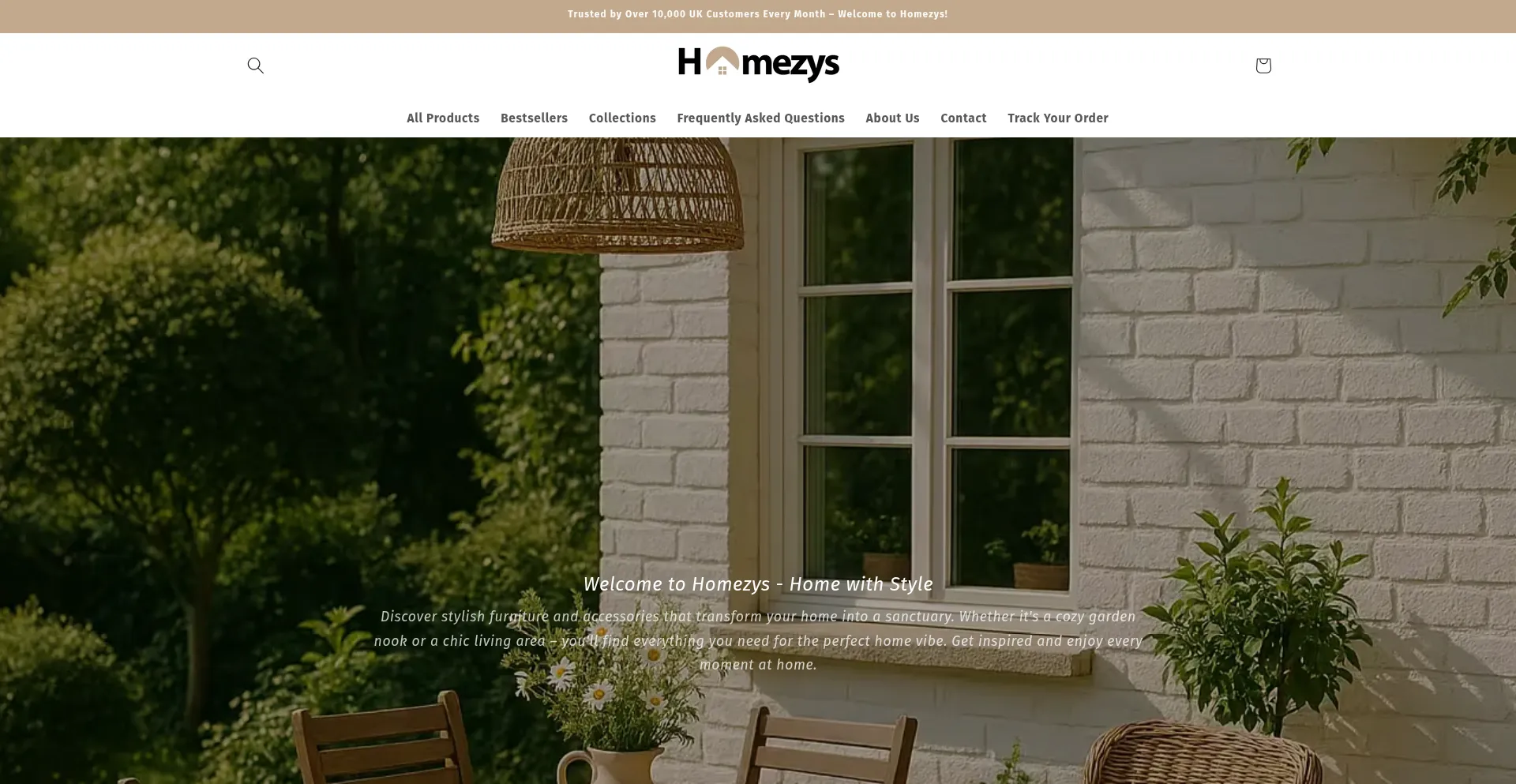 Website screenshot of Homezys.co.uk