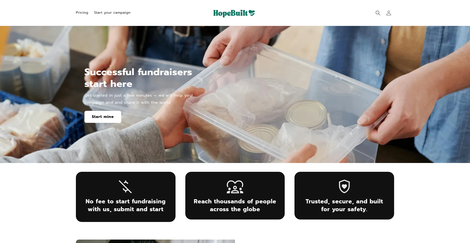 Website screenshot of Hopebuilt.org