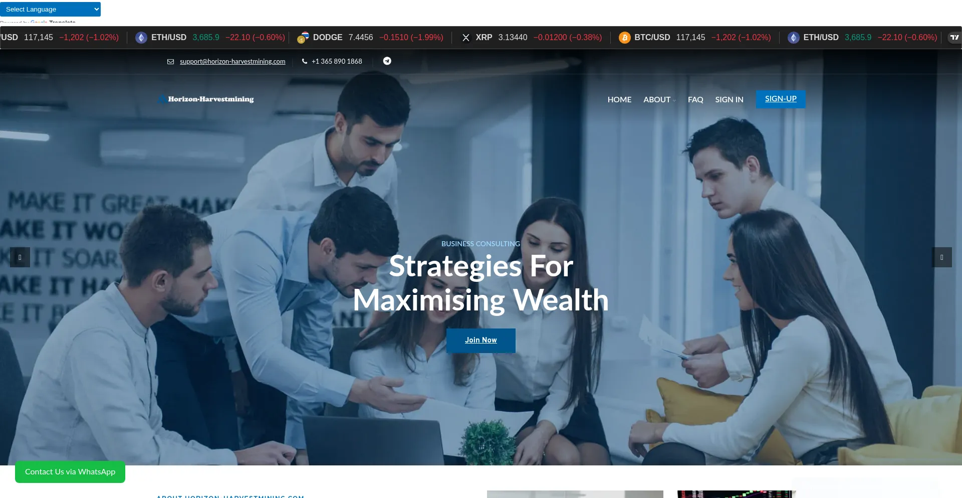 Website screenshot of Horizon-harvestmining.com