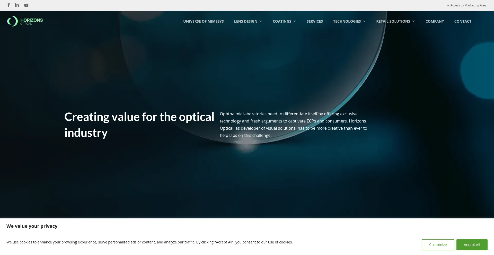 Website screenshot of Horizonsoptical.com