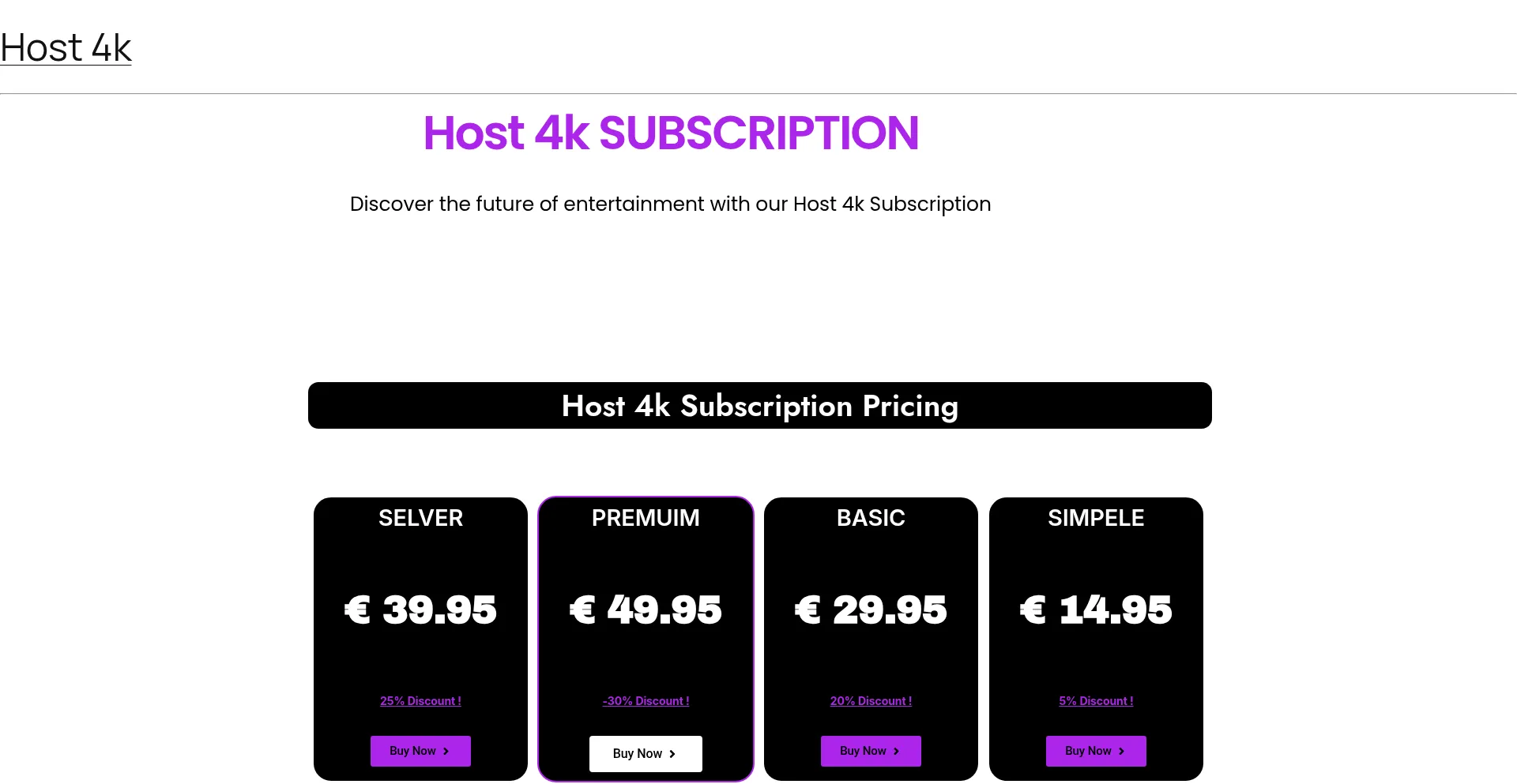 Website screenshot of Host4k.us