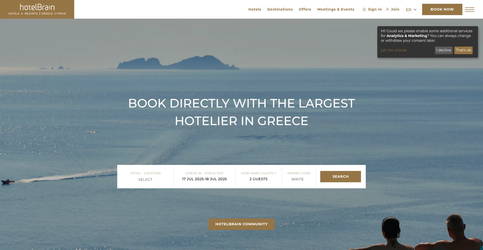Website screenshot of Hotelbrain.com
