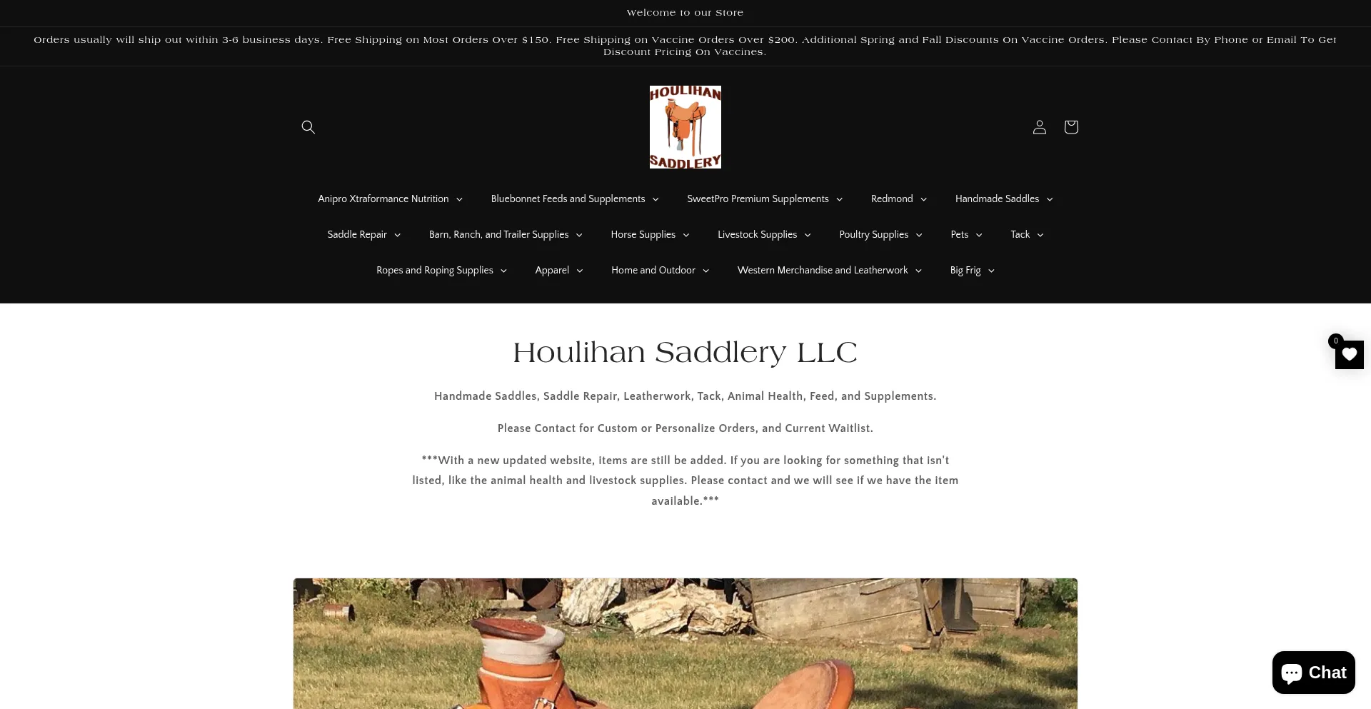 Website screenshot of Houlihansaddlery.com
