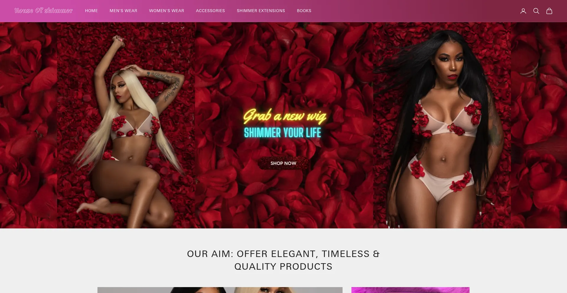 Website screenshot of Houseofshimmer.com