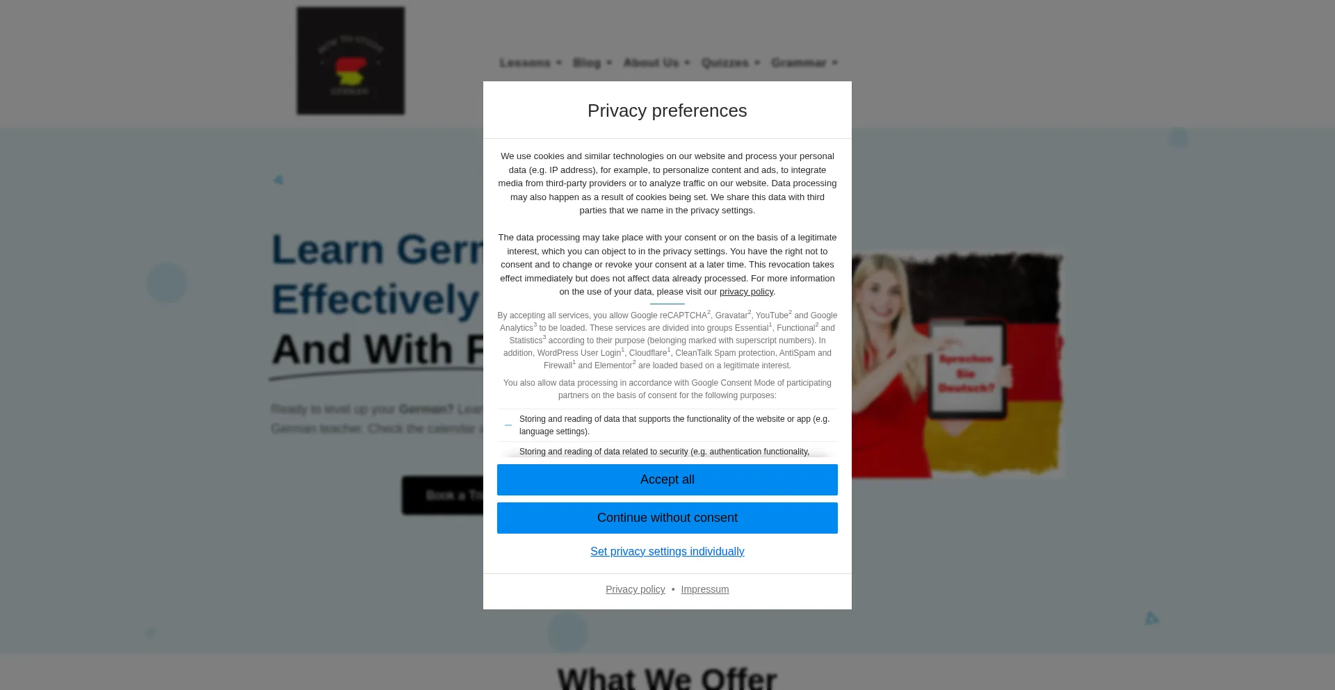 Website screenshot of Howtostudygerman.com
