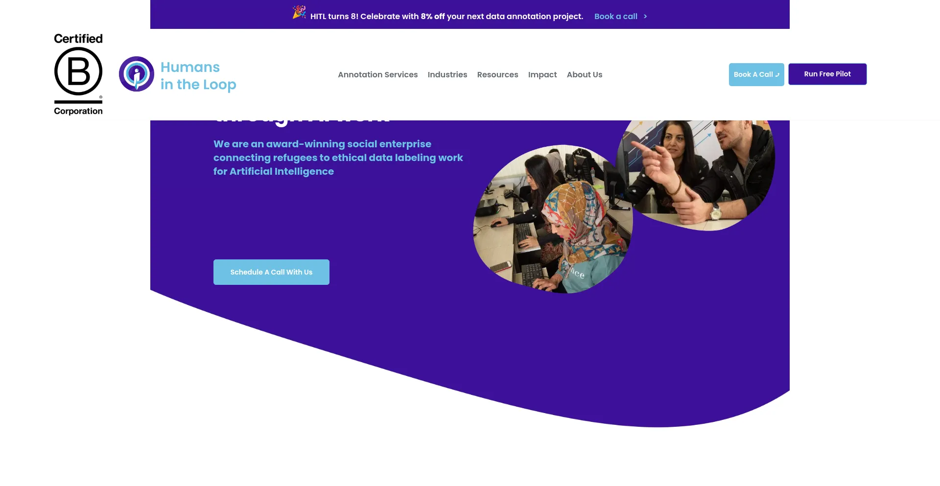 Website screenshot of Humansintheloop.org