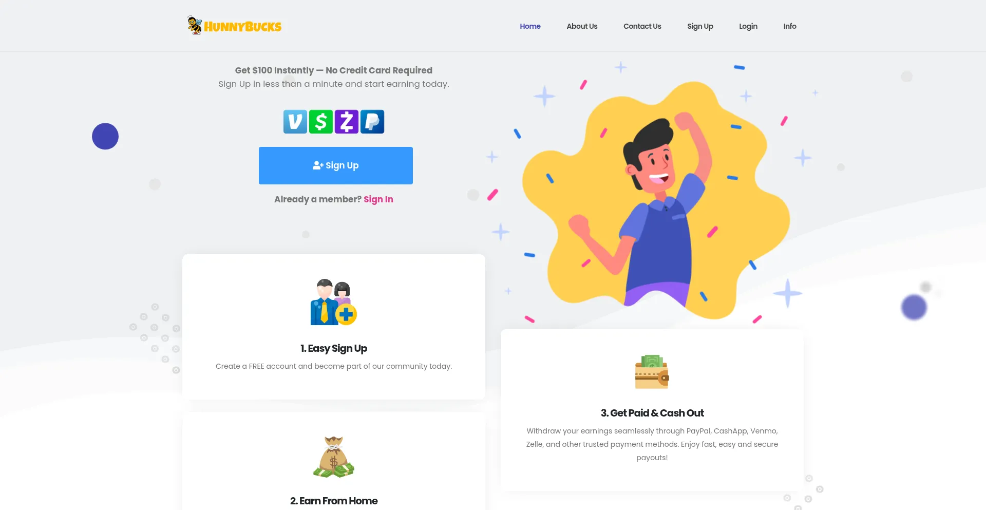 Website screenshot of Hunnybucks.com