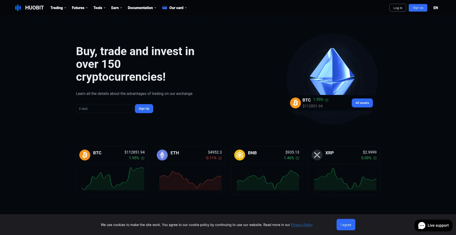 Website screenshot of Huobit.io