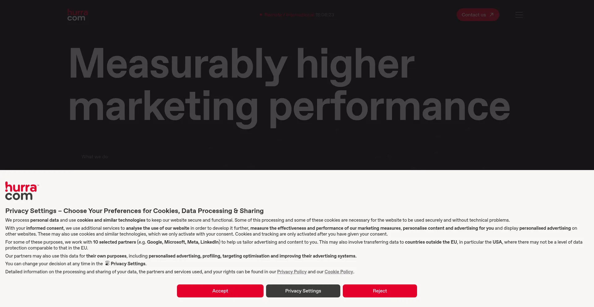 Website screenshot of Hurra.com
