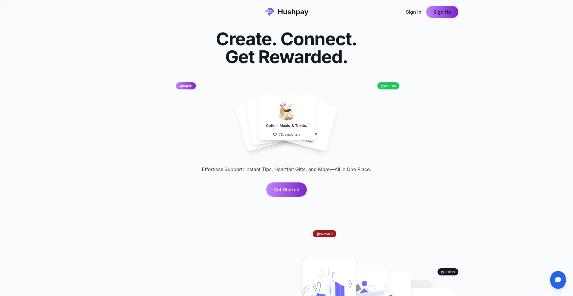 Website screenshot of Hushpay.app
