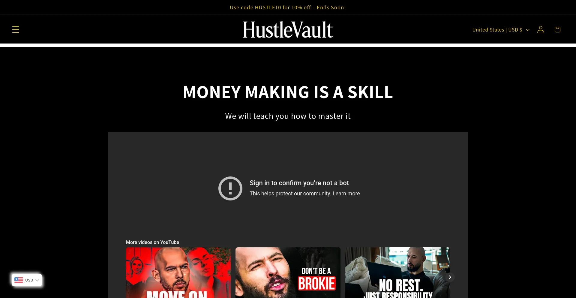 Website screenshot of Hustlevault.shop