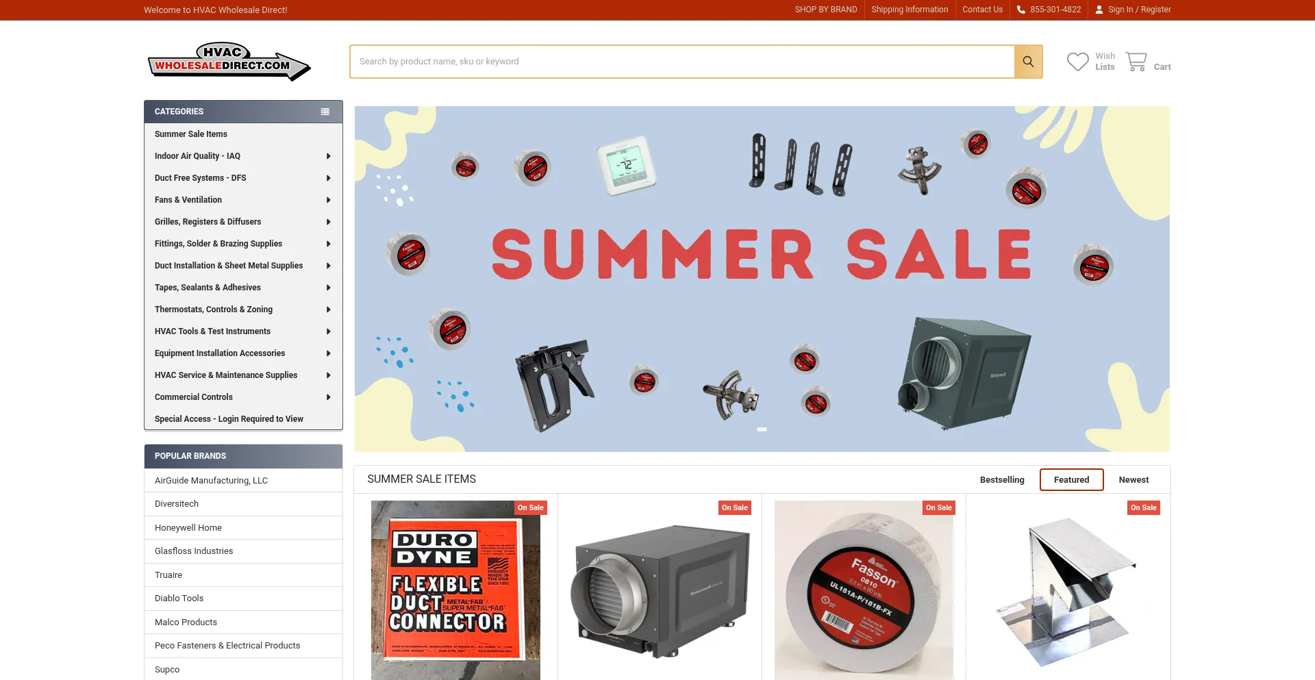 Website screenshot of Hvacwholesaledirect.com