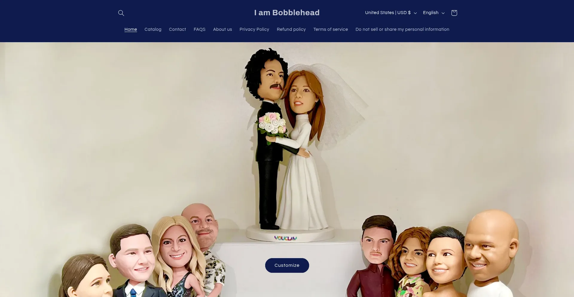 Website screenshot of Iambobblehead.com