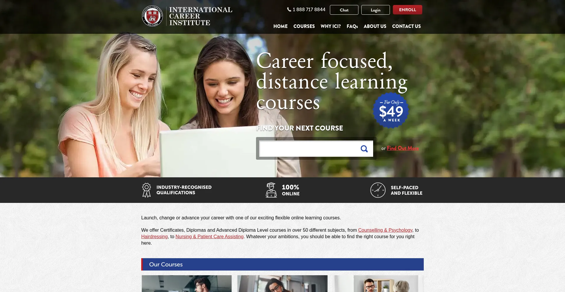 Website screenshot of Icieducation.ca