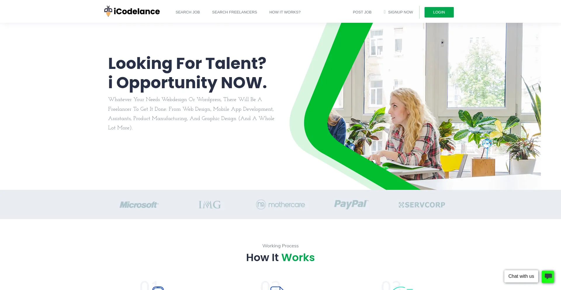 Website screenshot of Icodelance.com