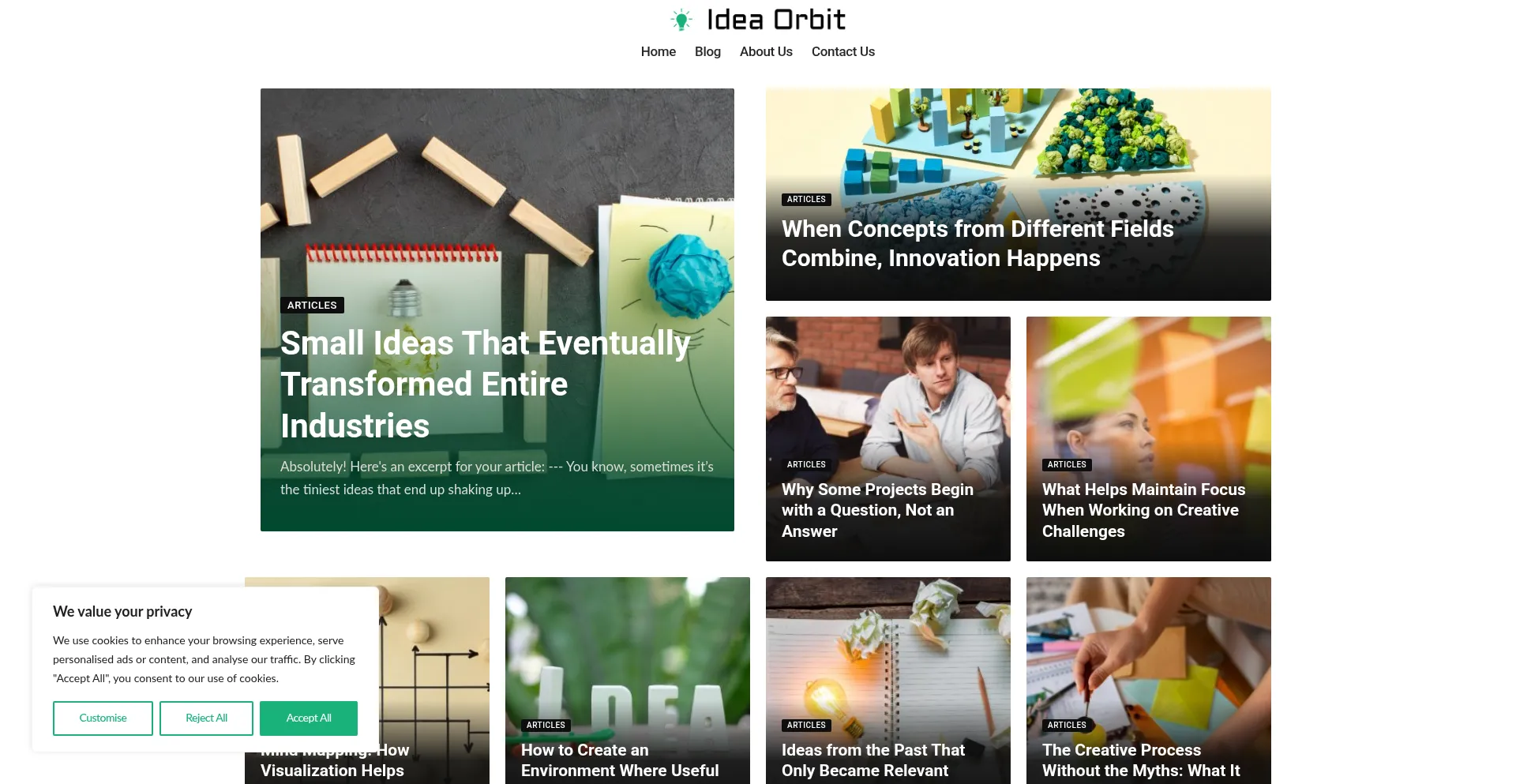 Website screenshot of Ideaorbit.blog