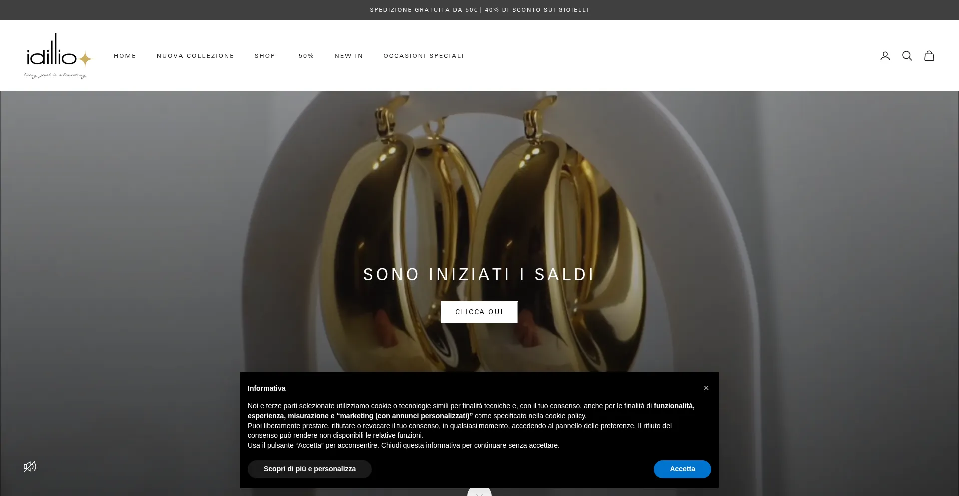 Website screenshot of Idilliogioielli.com
