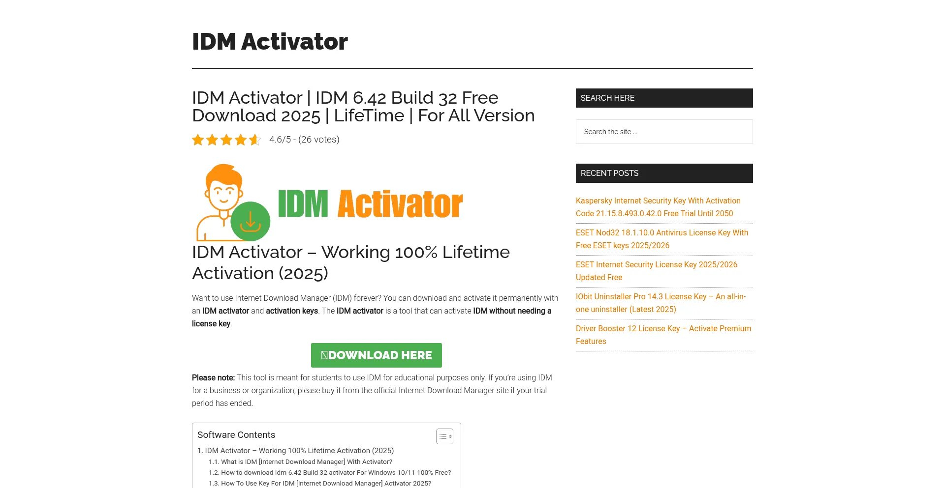 Website screenshot of Idm-activator.com