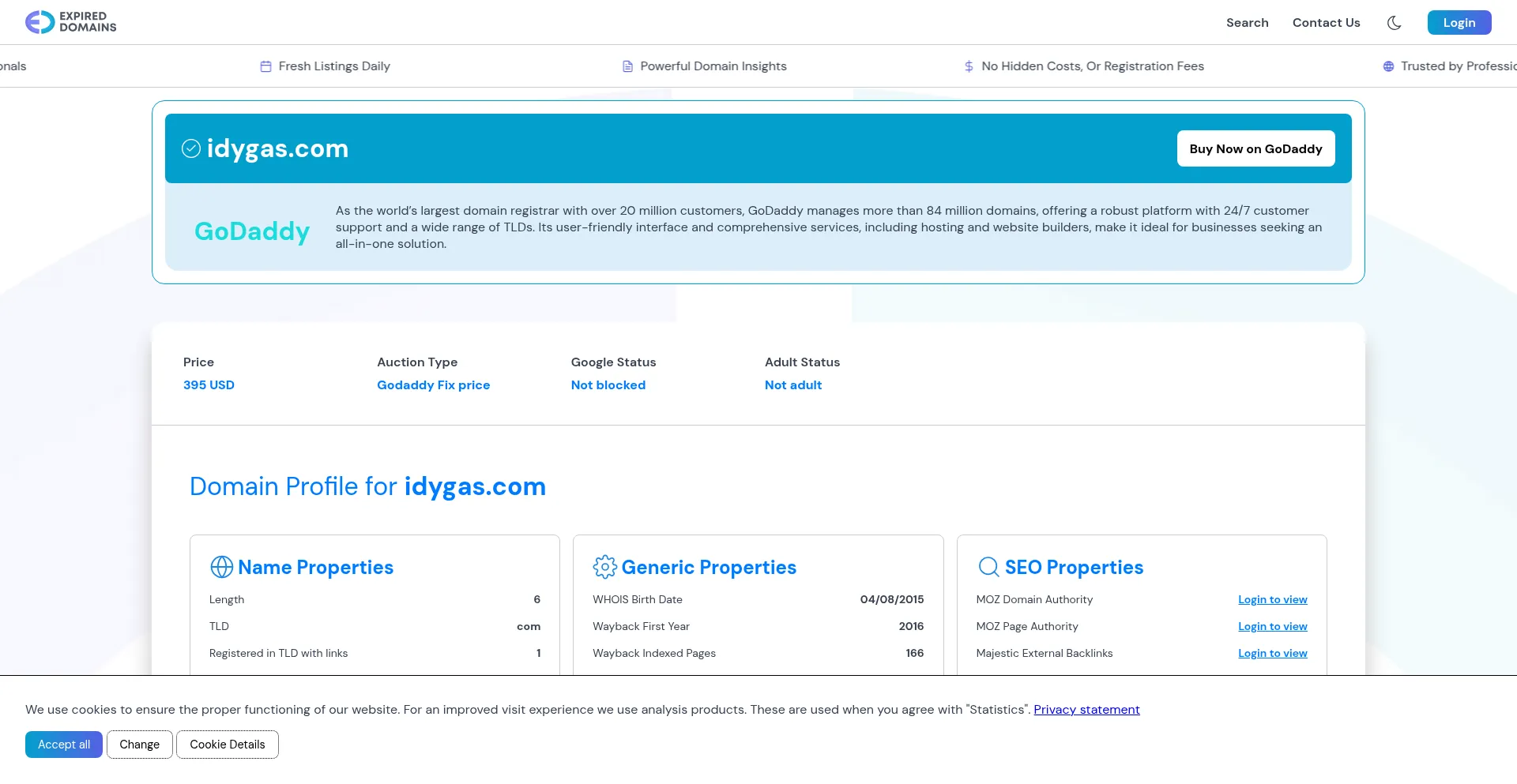 Website screenshot of Idygas.com